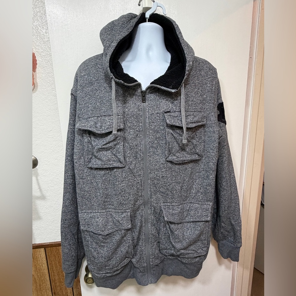 Hurley Men's Zip-Up Gray fleece hoodie